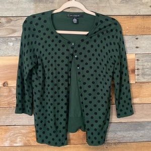 Cropped sleeve polk dot cardigan